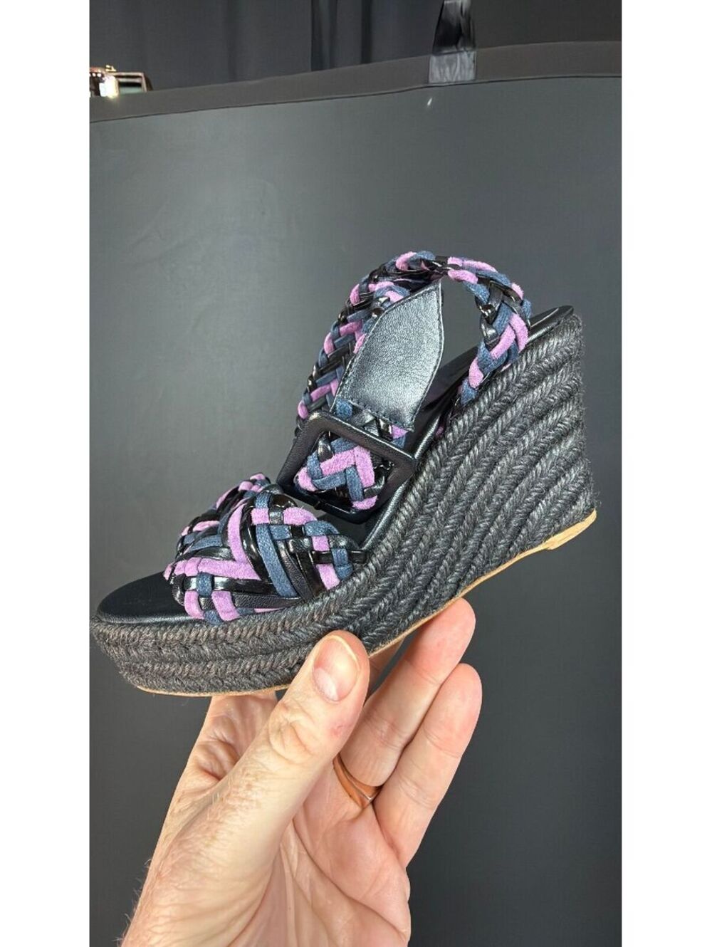 Hermes Purple Woven Double Wrap Espadrille Size 36